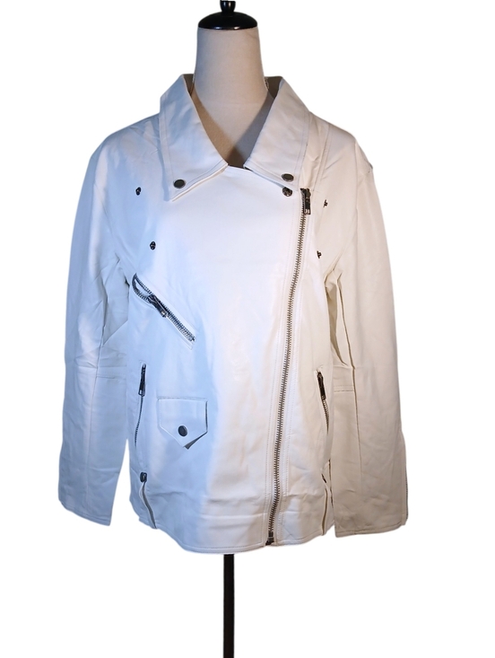 Olivaceous Jackets & Blazers - NWT White Faux Leather Cropped Moto Jacket Size Medium